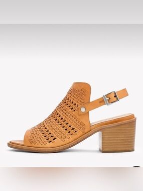 Rag & Bone Wyatt Woven Leather Slingback 2.25” Block Heels in Cognac